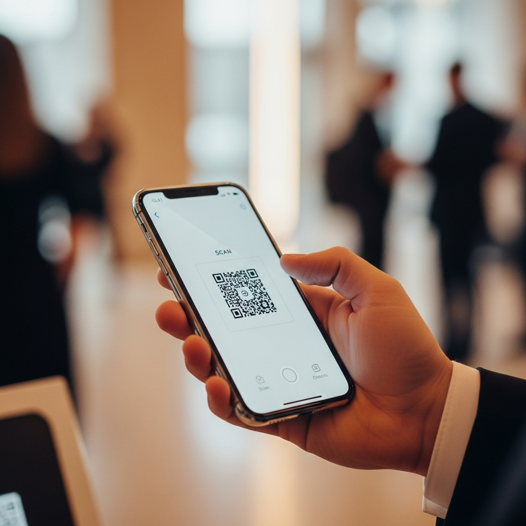 Attendee answering questions on phone